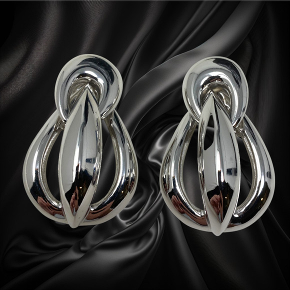 Vintage Givenchy Earrings Oversized Silver Tone Interlocking Hoops Couture Mogul - Picture 1 of 5